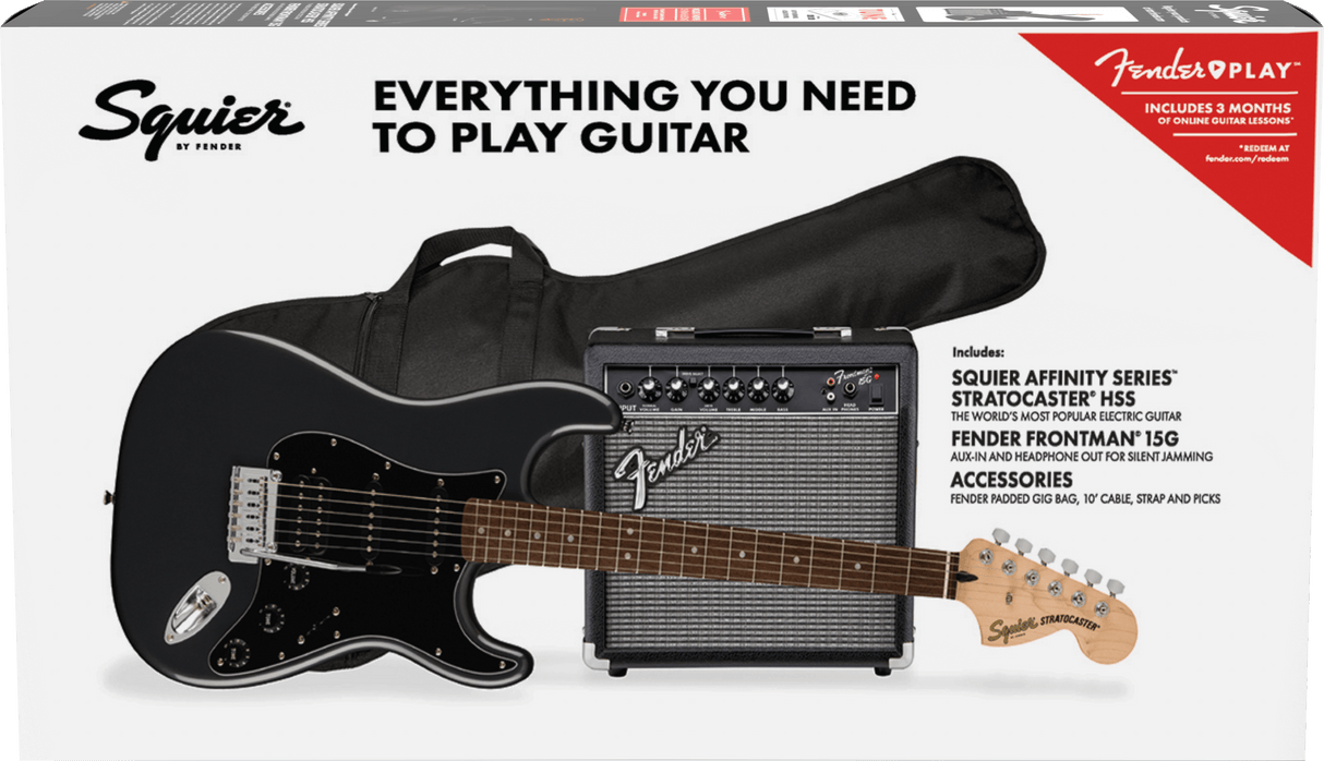 Fender Stratocaster El-gitarr Startpaket (Frost Metallic)
