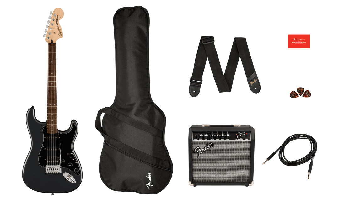 Fender Stratocaster El-gitarr Startpaket (Frost Metallic)