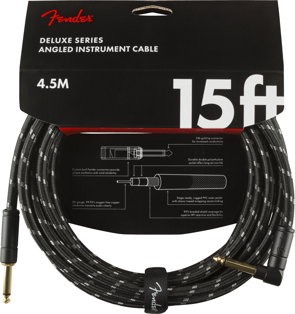 Fender Deluxe gitarrkabel vinkelplugg ( Black tweed, 4,5 m)