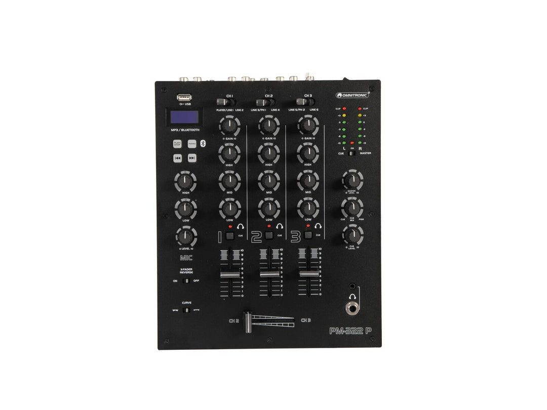 OMNITRONIC PM-322P 3-kanals DJ-mixer med Bluetooth & USB-spelare