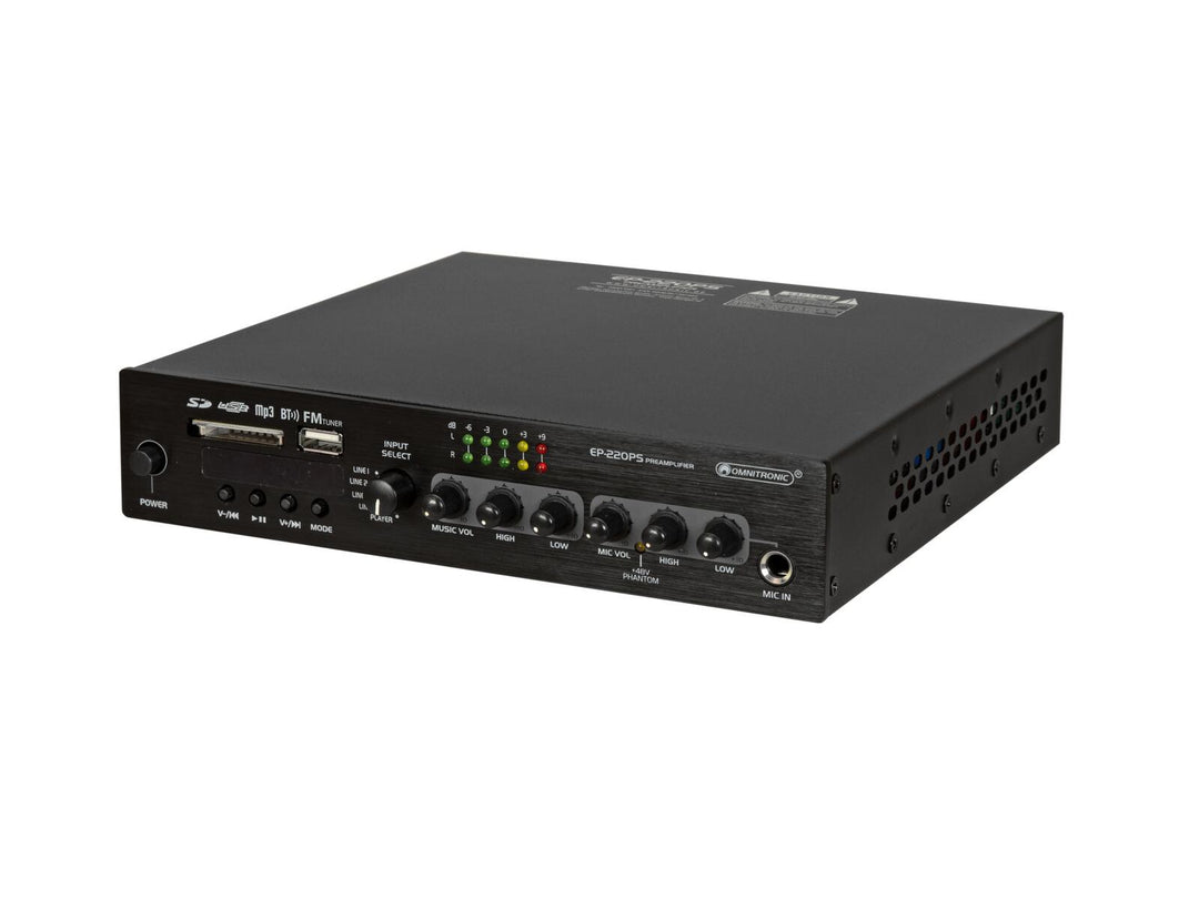 OMNITRONIC EP-220PS Förförstärkare med MP3-spelare, Bluetooth och FM-radio 9.5"