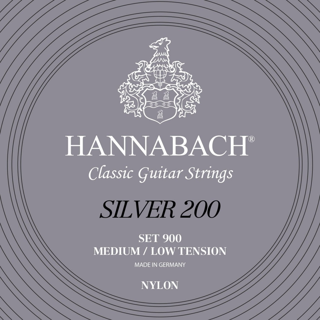 Hannabach strängar för klassisk Gitarrer serie 900 medel/låg spänning Silver 200 - set medel låg (900MLT)