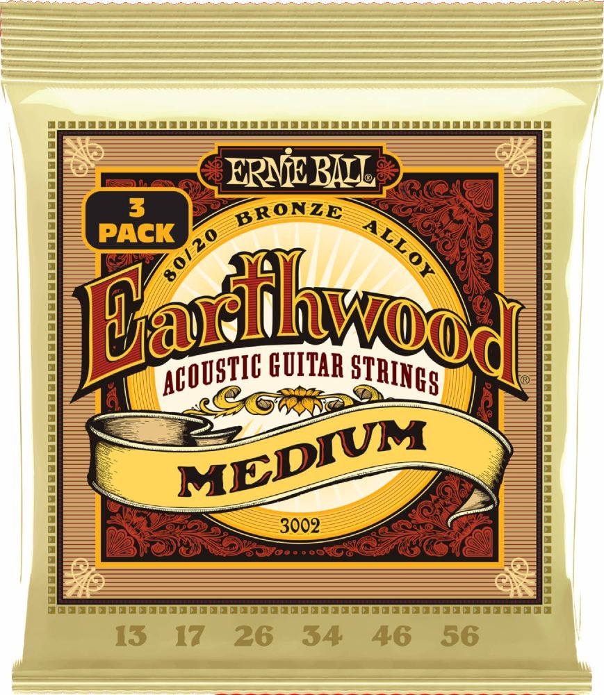 Ernie Ball 3002 Earthwood 80/20 Medium 3-pack