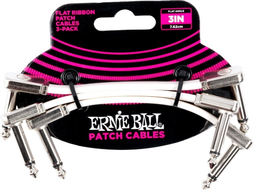 Ernie Ball EB-6384, platt patchkabel 7.5 cm, Vit 3-pack