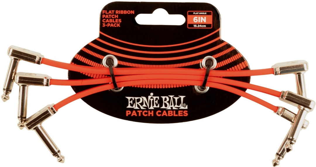 Ernie Ball-6402 Flat Patch Cable 15cm, röd. 3-pack