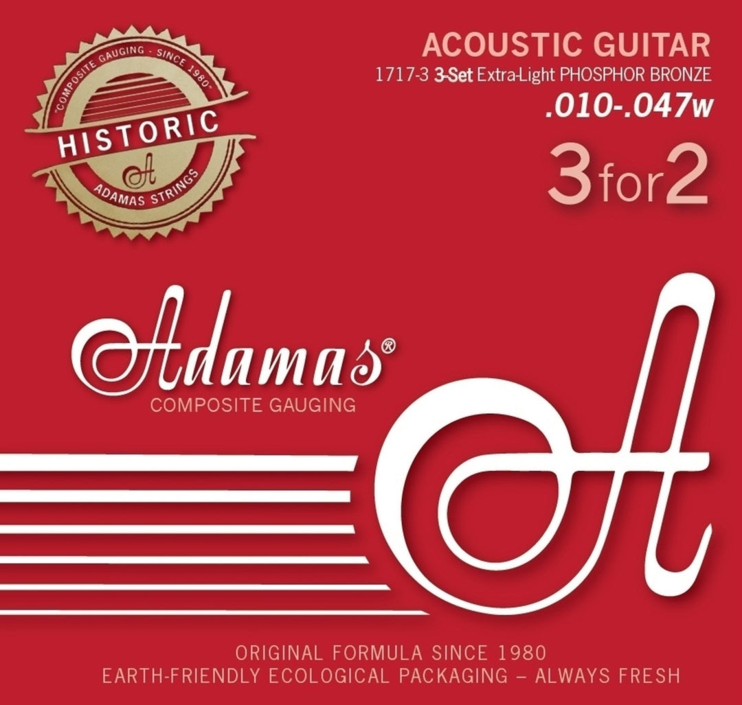 Adamas strängar för akustiska Gitarrer Adamas Phosphor Bronze Historic Reissue - 3-pack Ex-Light .010 (1717-3)