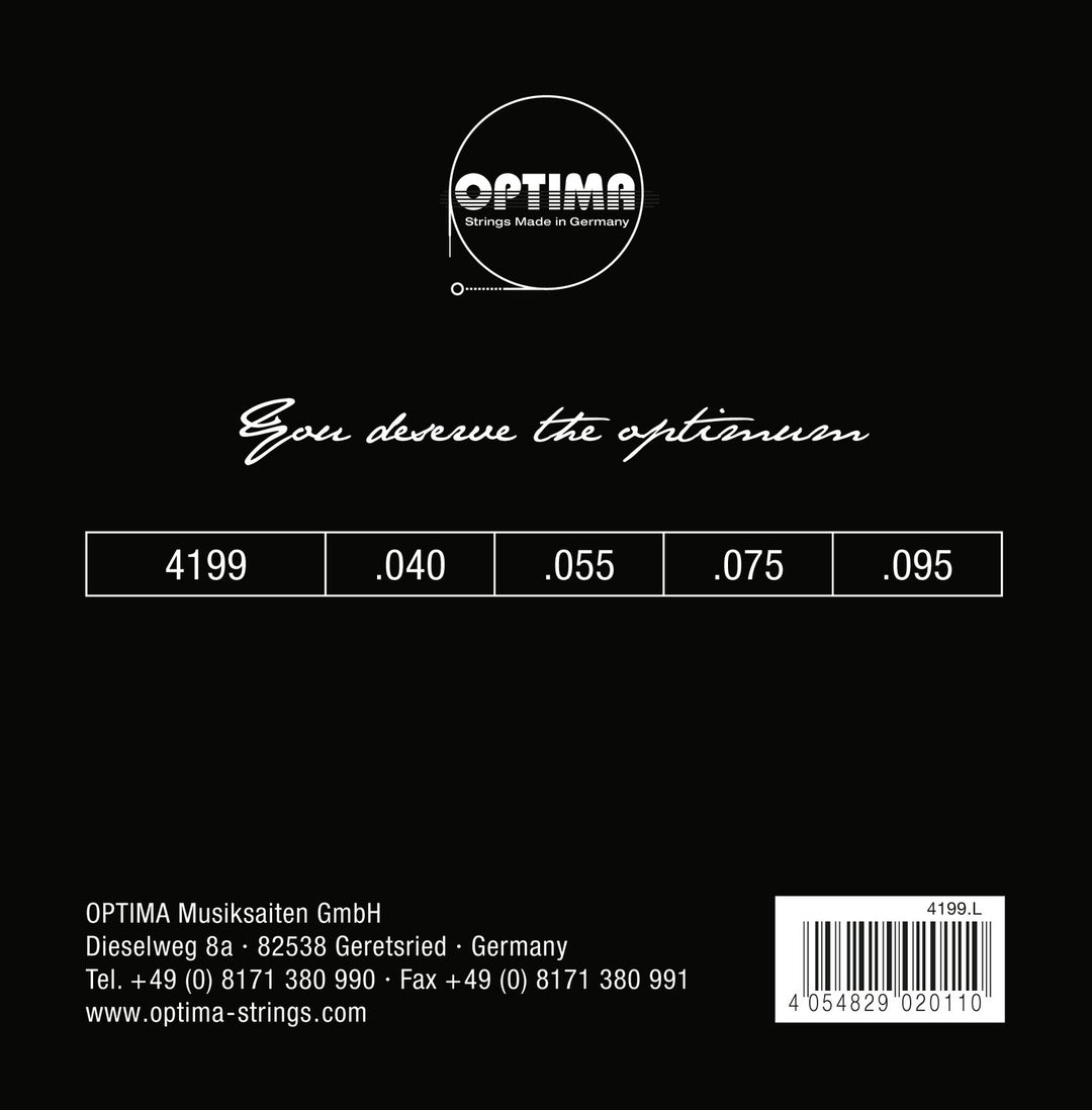 Optima E-bassträngar Chrome Strings rundspunna lång skala - Set 4-string light (4199L)