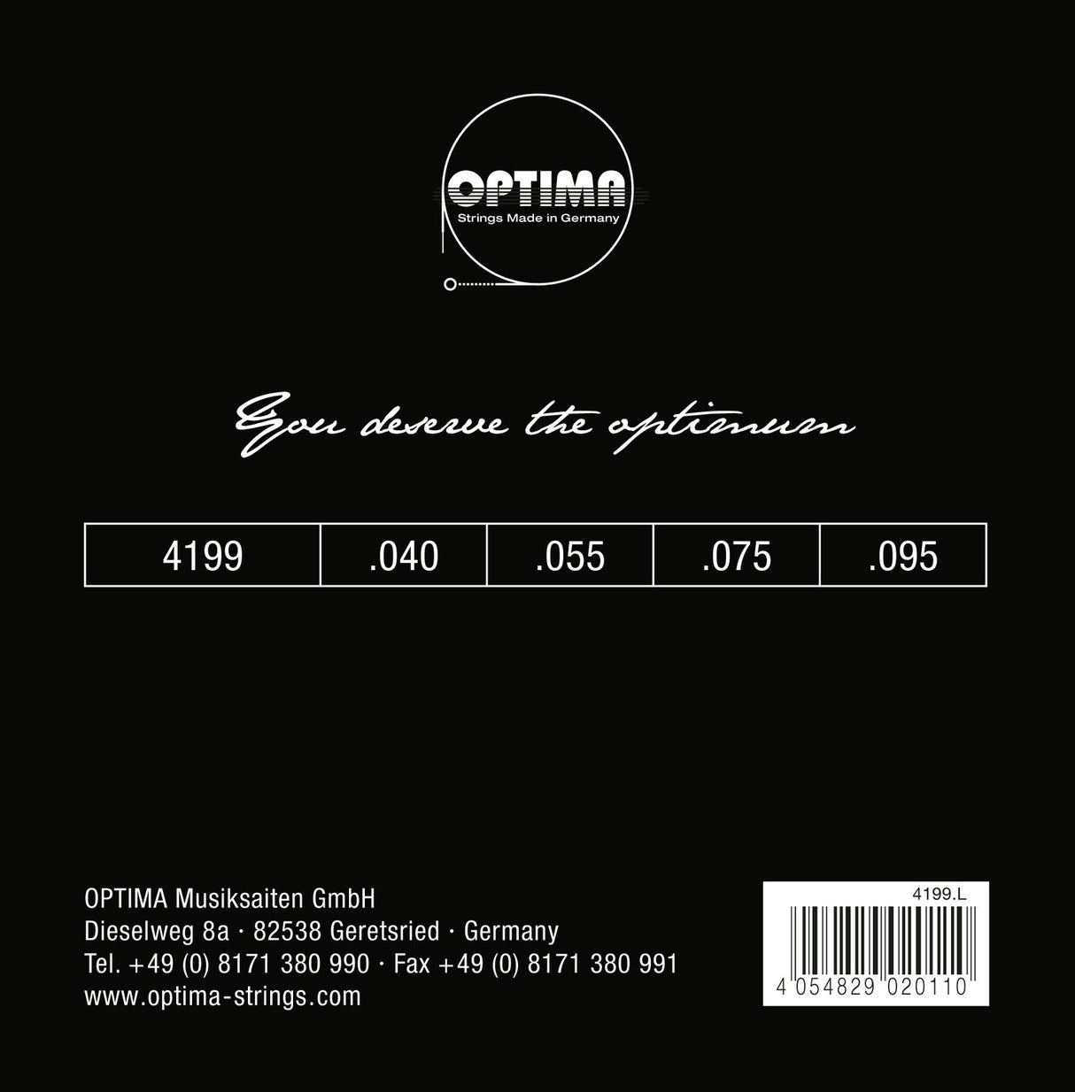 Optima E-bassträngar Chrome Strings rundspunna lång skala - Set 4-string light (4199L)