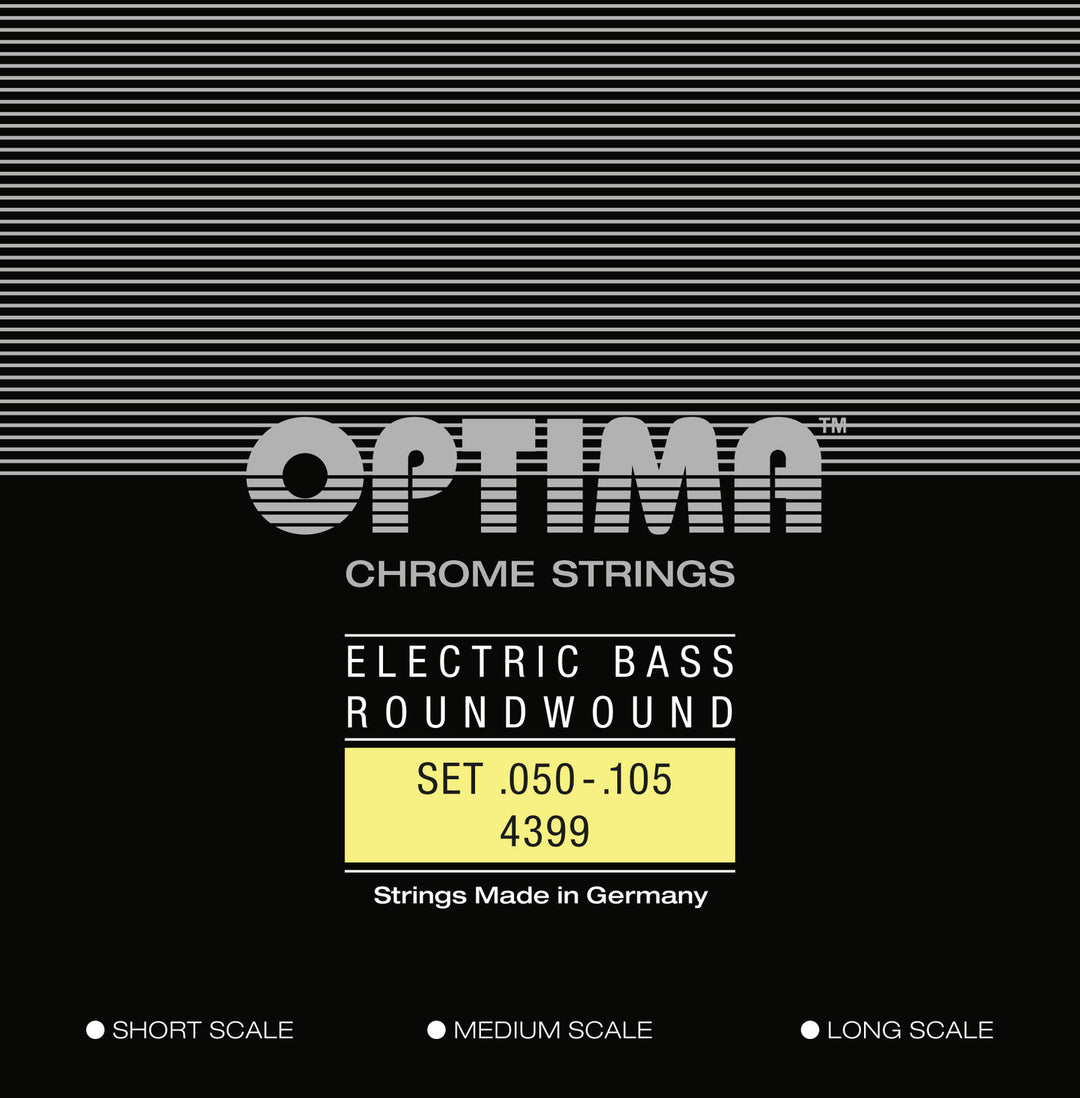 Optima E-bassträngar Chrome Strings rundspunna lång skala - Set 4-string medium (4399M)