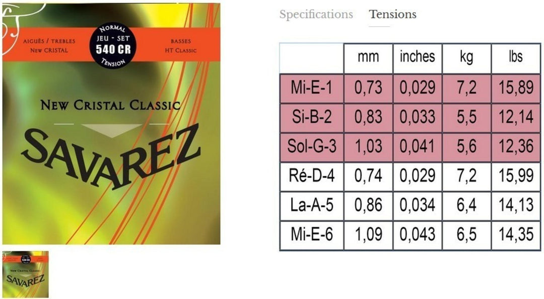 Savarez strängar för klassiska Gitarrer New Cristal Classic - Set (540CR)