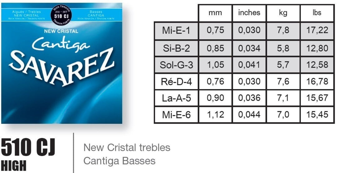 Savarez strängar för klassiska Gitarrer New Cristal Cantiga Premium - Set, hög spänning (510CJP)