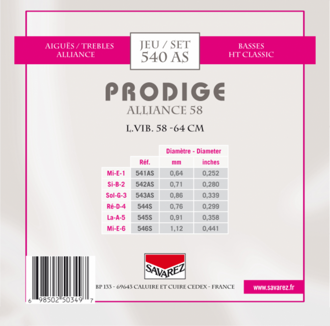 Savarez strängar för klassisk gitarr Prodige 38 barngitarr - 3/4-7/8 Carbon (540AS)