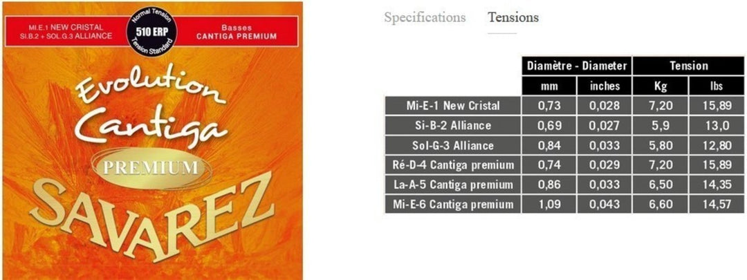 Savarez strängar för klassiska Gitarrer Evolution Cantiga Premium - Set 510ERP (normal/medium)