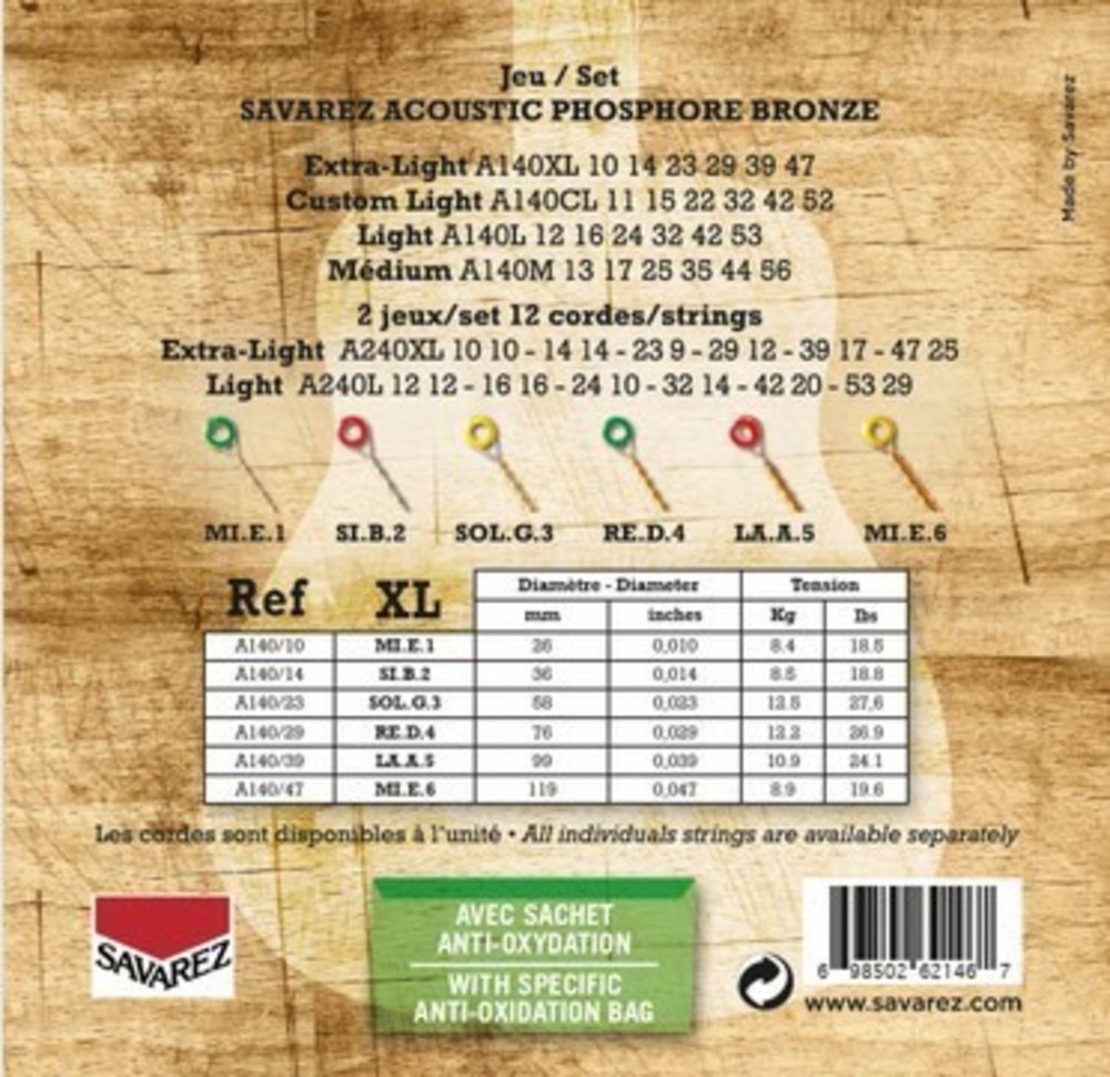 Savarez A140XL Acoustic Phosphor Bronze, extra light .010 till .047