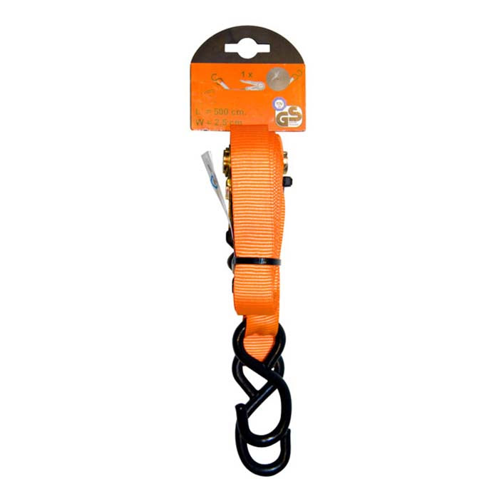 Bagagerem 500 cm 25 mm med klickspänne, 2 krokar TüV/GS