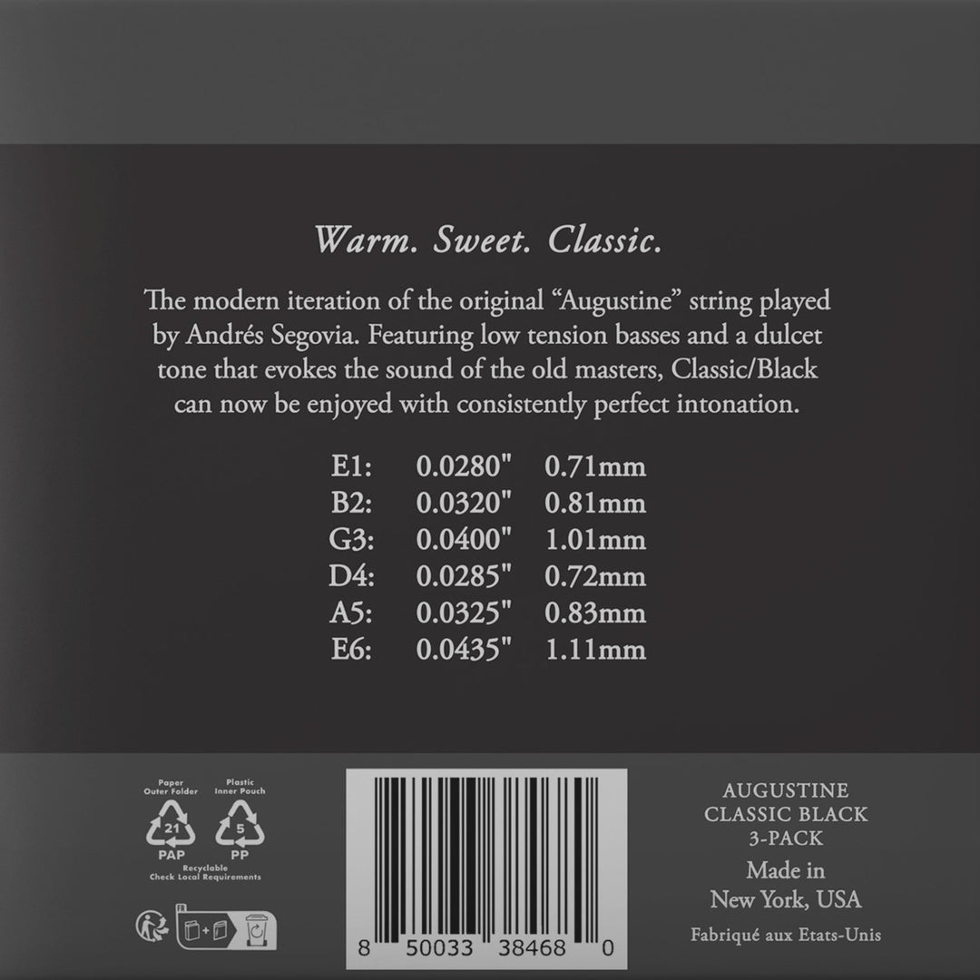 Augustine-strängar för klassisk gitarr Classic Label - 3 x set Classic Black (normal/låg)