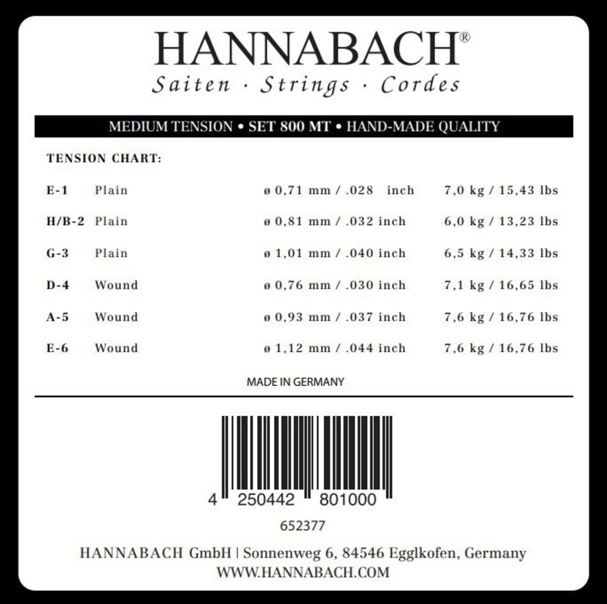 Hannabach strängar för klassisk gitarr serie 800 Medium tension silverpläterade - Set medium (800MT)