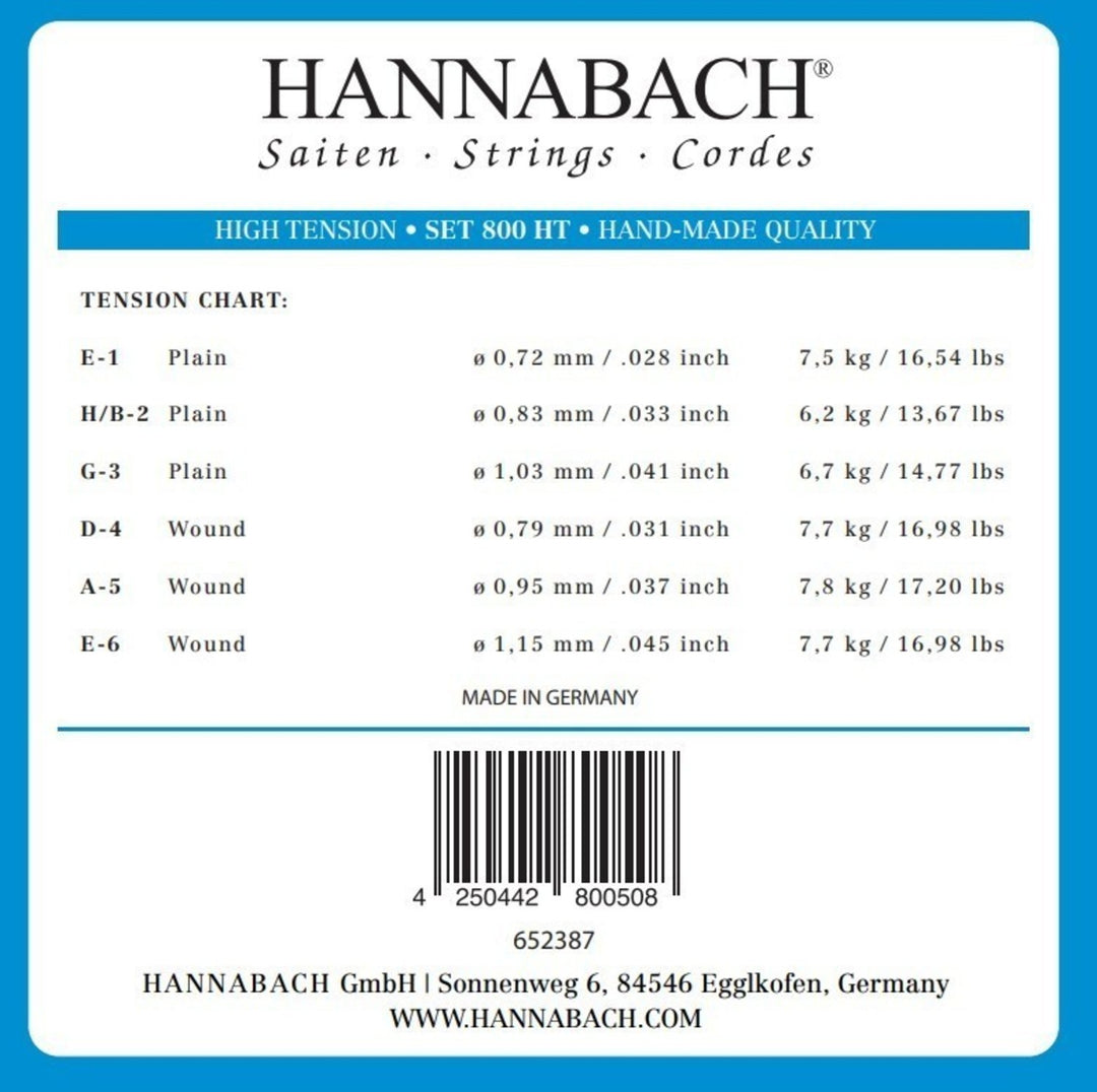 Hannabach strängar för klassisk gitarr serie 800 High tension silverpläterade - Set high (800HT)