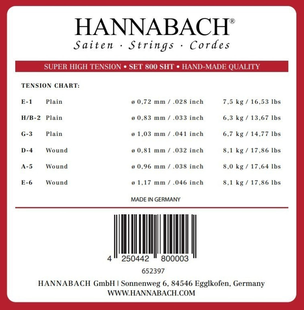 Hannabach strängar för klassisk gitarr serie 800 Super High Tension silverpläterade - Set super high (800SHT)