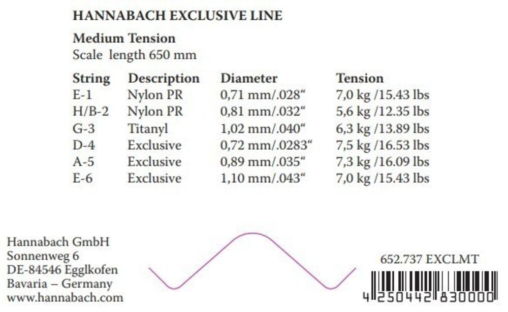 Hannabach Exclusive E1 diskantsträng, klassisk gitarr, medium spänning