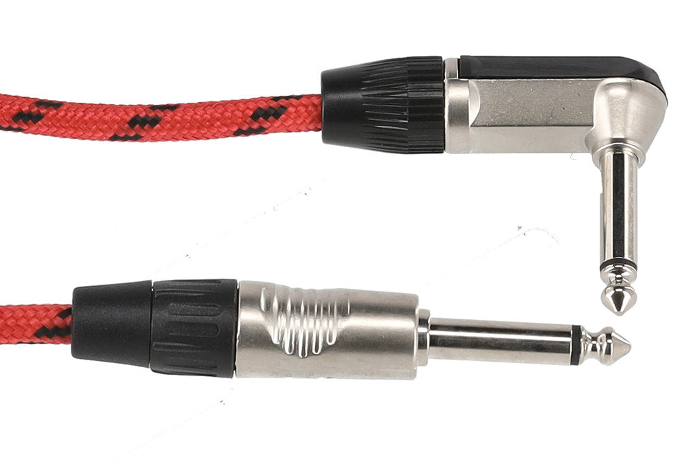 GEWA Pro Line instrumentkabel 3 m, svart-röd tweed, vinklad jack