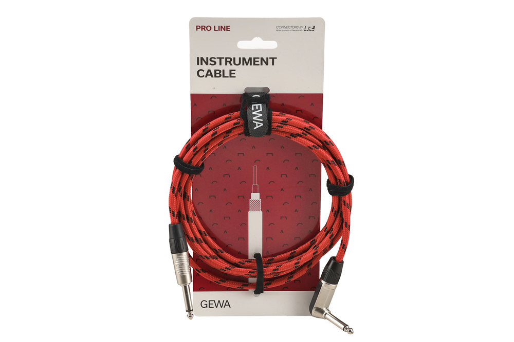 GEWA Pro Line instrumentkabel 3 m, svart-röd tweed, vinklad jack