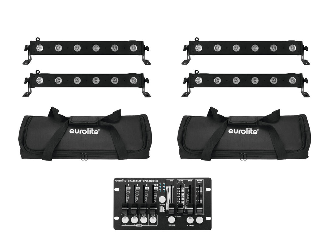 EUROLITE set med 4x LED BAR-6 QCL RGBW + 2x mjuk väska + controller