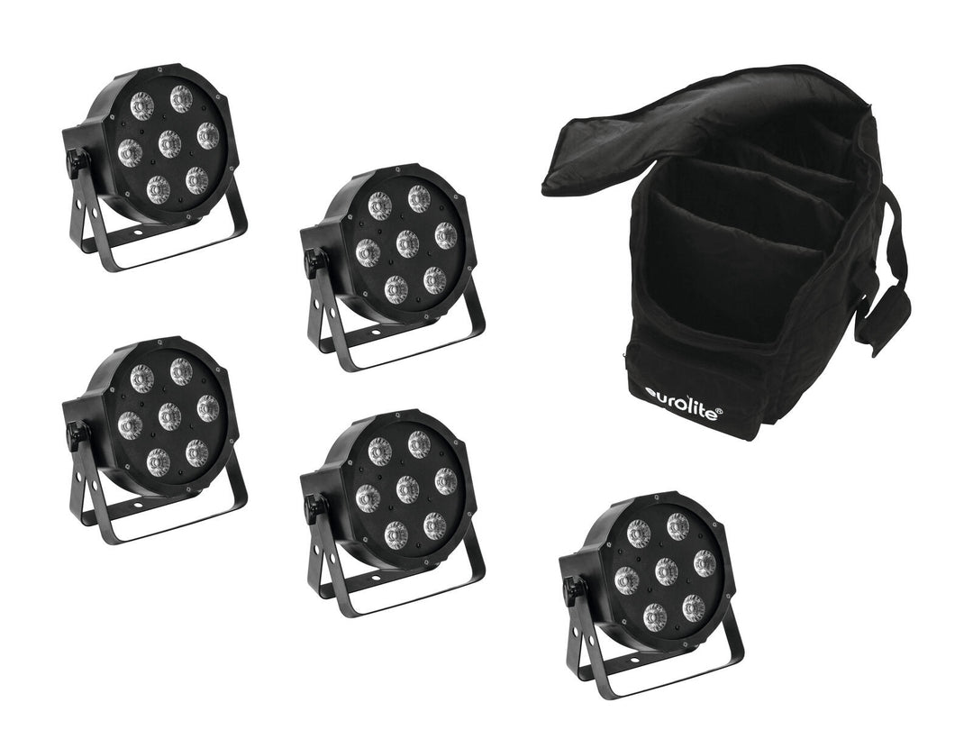 EUROLITE Set med 5x LED SLS-7 HCL Spot + mjuk väska