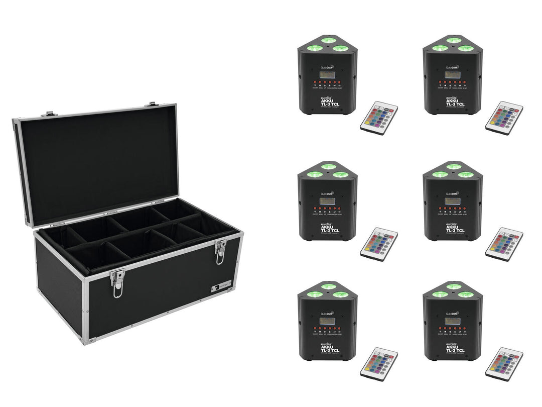 EUROLITE Set 6x AKKU TL-3 TCL Trusslight QuickDMX + fodral TDV-1