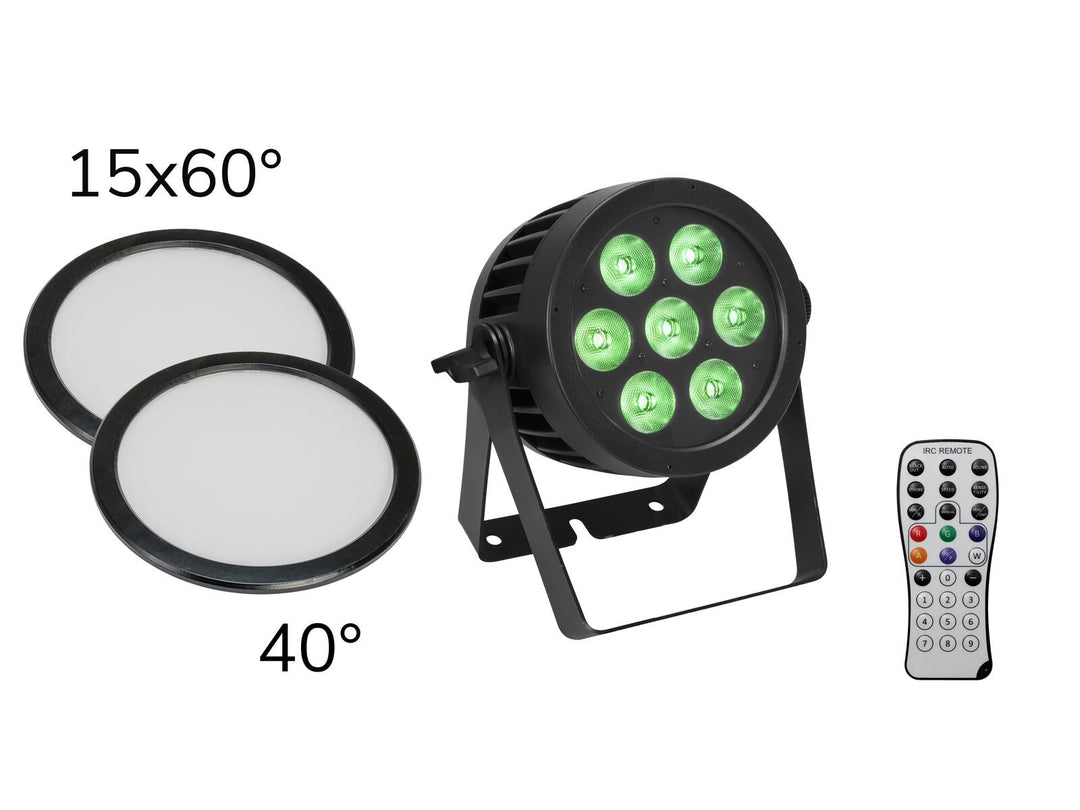 EUROLITE Set LED IP PAR 7x8W QCL Spot + 2x Diffuser Cover (15x60° och 40°)