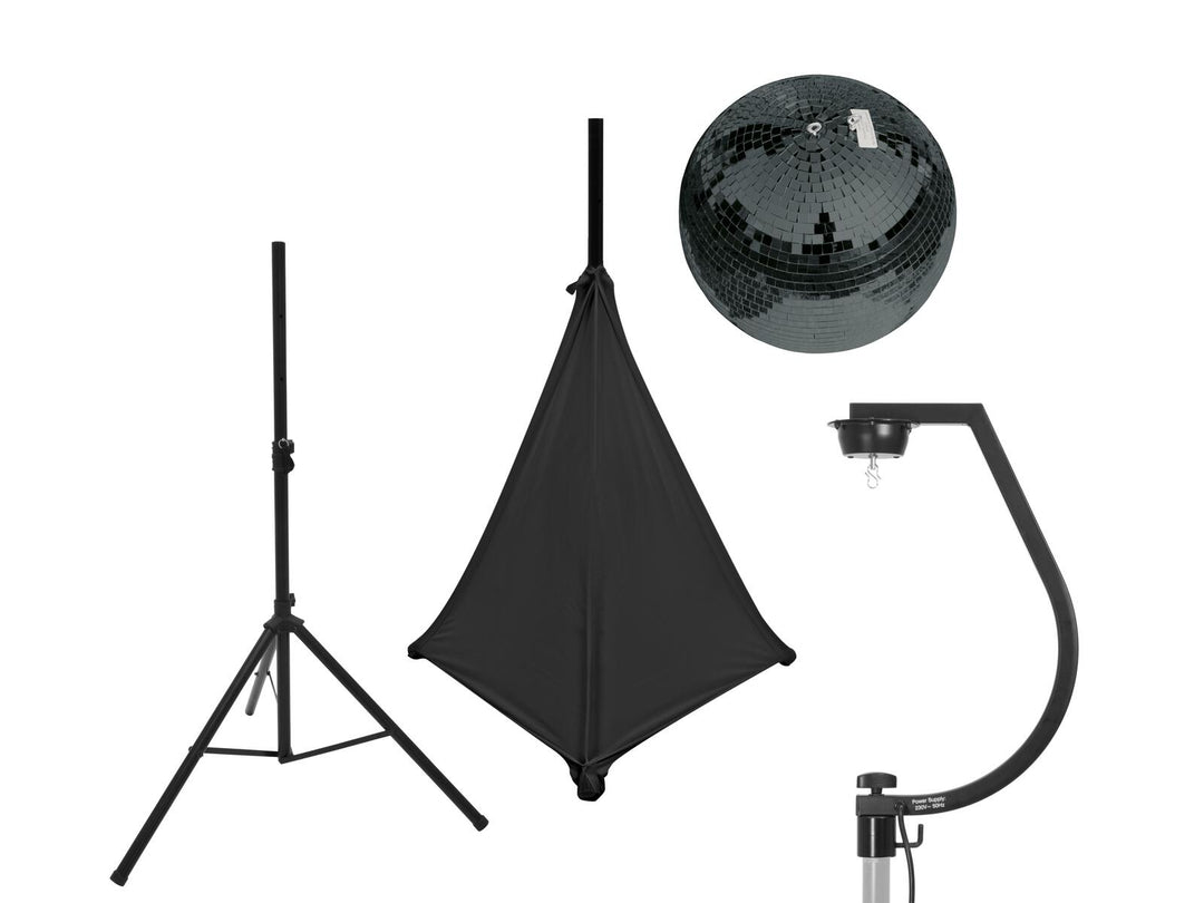 EUROLITE Set spegelkula 30cm svart med stativ och svart cover för stativ