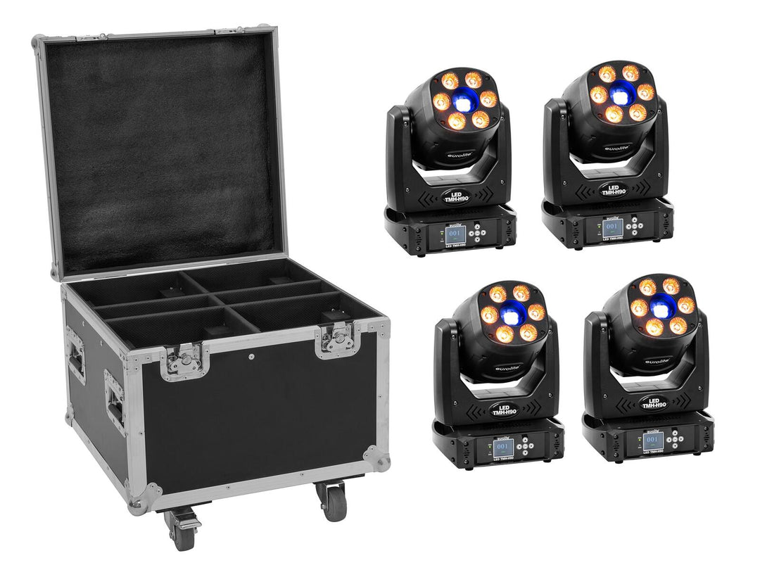 EUROLITE Set med 4x LED TMH-H90 + väska med hjul