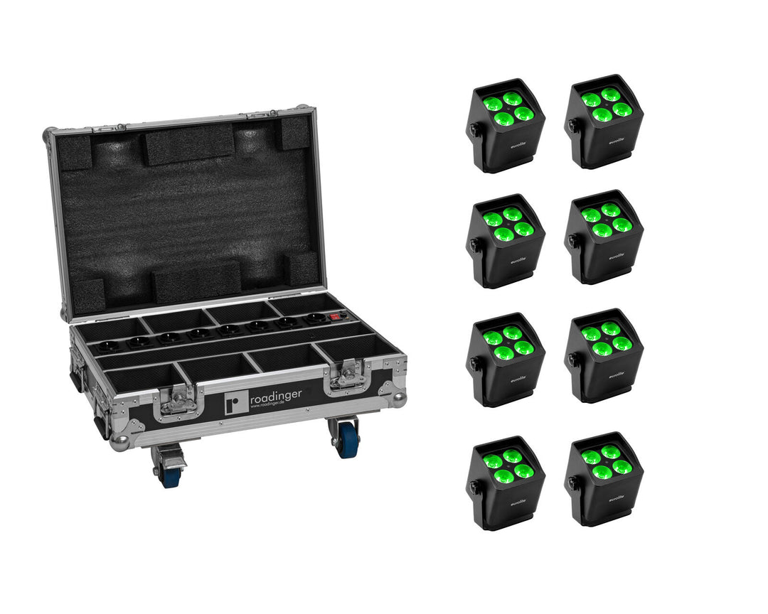 EUROLITE Set med 8x AKKU Mini IP UP-4 QCL Spot MK2 + case med laddningsfunktion
