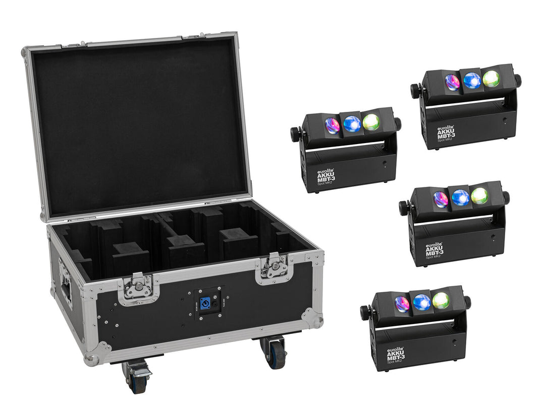EUROLITE Set 4x AKKU MBT-3 Spot MK2 + Flightcase med hjul och laddningsfunktion