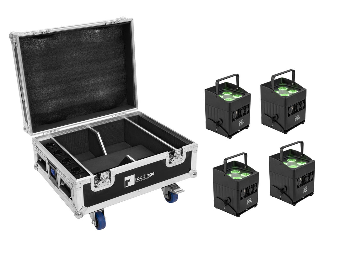 EUROLITE Set 4x AKKU IP UP-4 QCL spot QuickDMX MK2 + Flightcase med hjul och laddningsfunktion