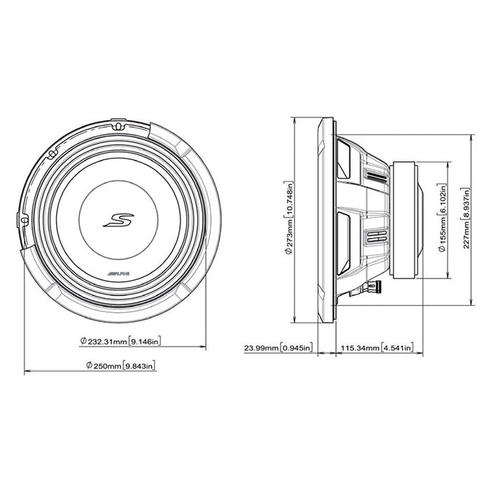 Alpine S2-W10D4 10" subwoofer dubbla 4 ohm