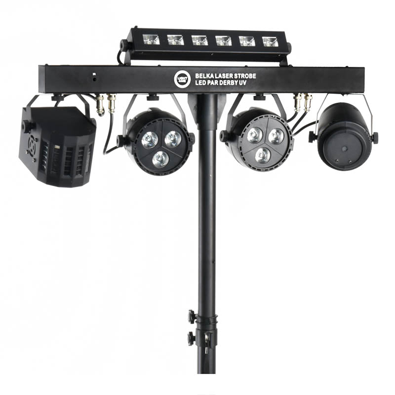 LIGHT4ME T-BAR LASER STROBE LED PAR DERBY UV IR multieffekt
