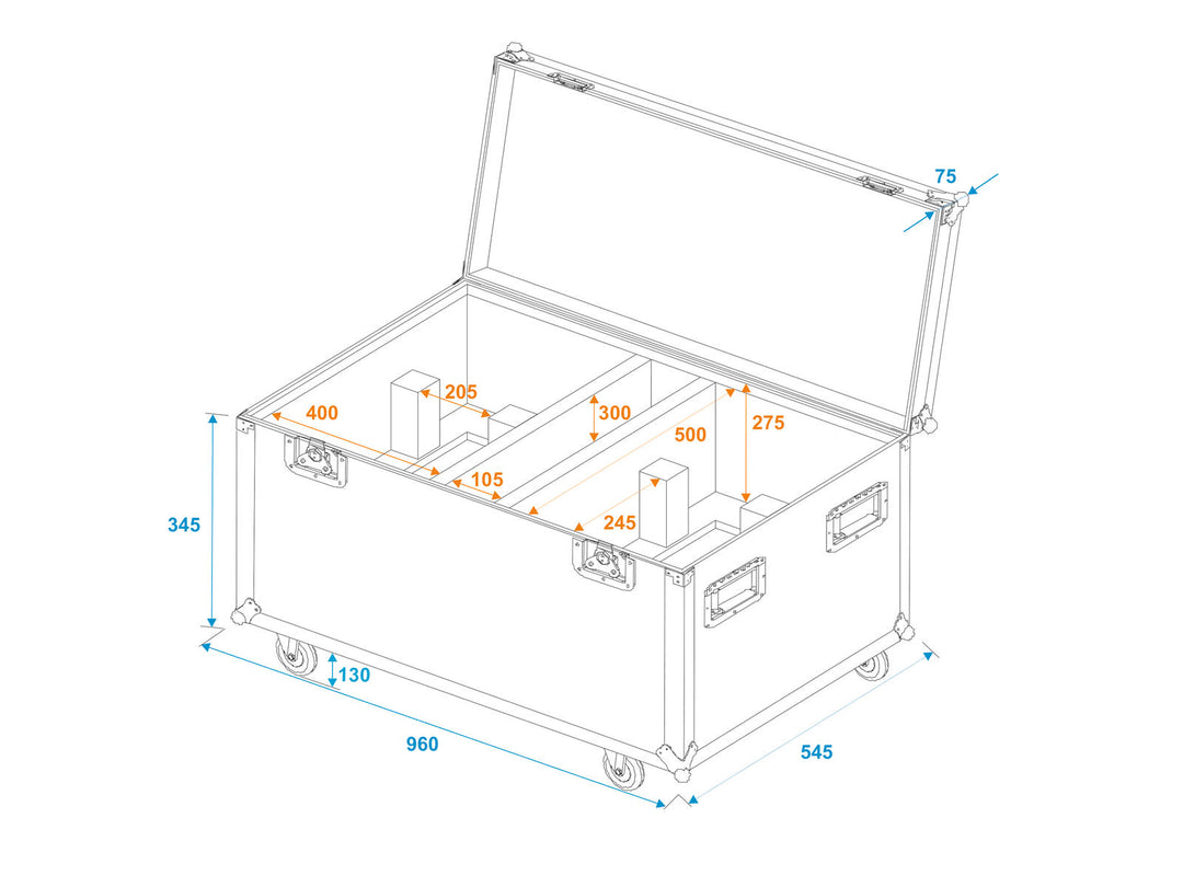 ROADINGER Flightcase 2x THA-250F med hjul