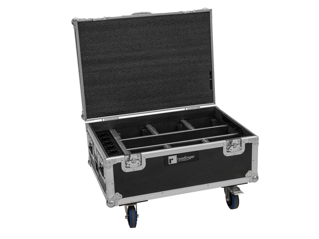 ROADINGER Flightcase 6x AKKU IP TL-3 QCL Trusslight CRMX med laddningsfunktion och hjul