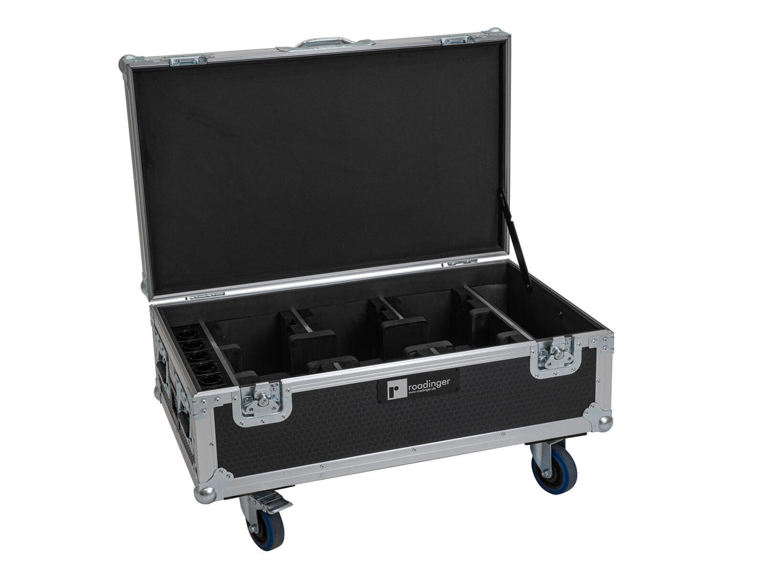 ROADINGER Flightcase 6x AKKU UP-4 QCL Spot QuickDMX MK2 med laddningsfunktion och hjul
