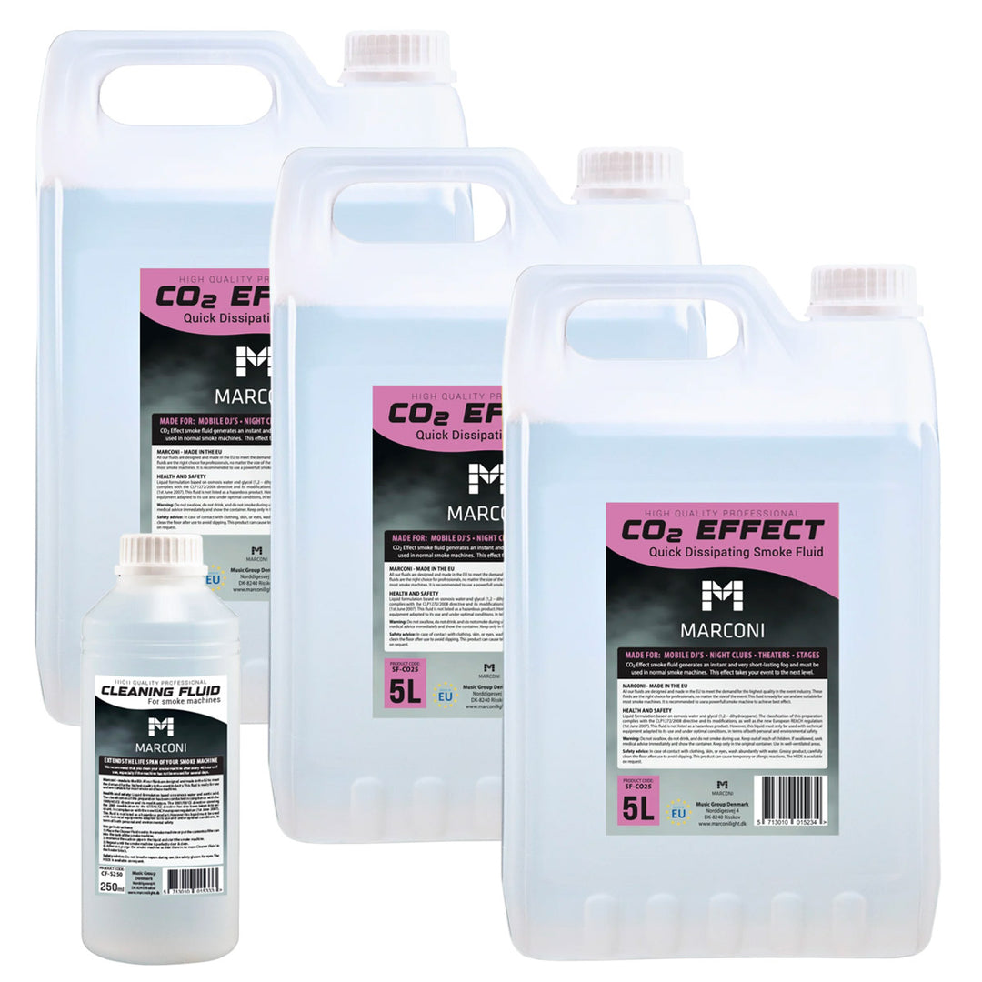 3 x 5L rökvätska (CO2 Effekt) + 250ml Rengöringsvätska