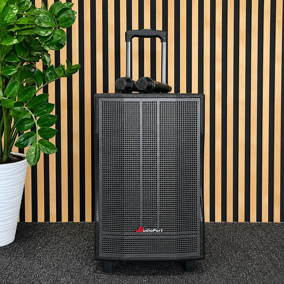 Audioport V12 transportabel aktiv högtalare 350 W med 2 mikrofoner