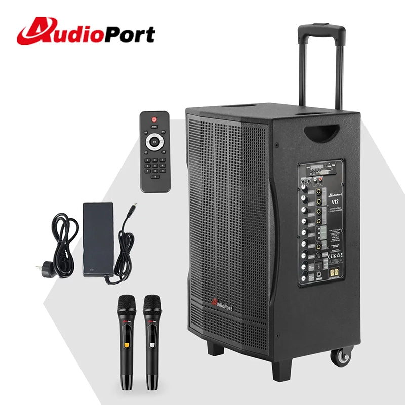 Audioport V12 transportabel aktiv högtalare 350 W med 2 mikrofoner