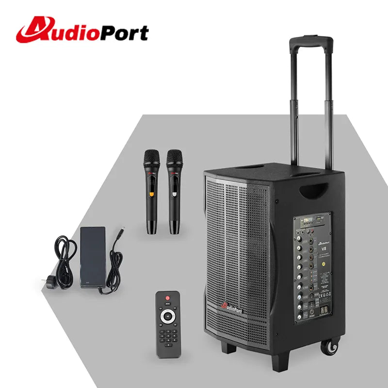 Audioport V8 transportabel aktiv högtalare 250 W med 2 mikrofoner