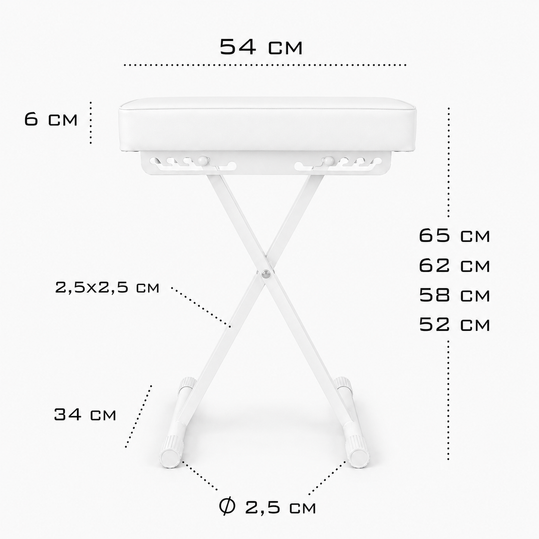 Hardman SB006 hopfällbar pianopall, vit, justerbar från 45 till 63 cm