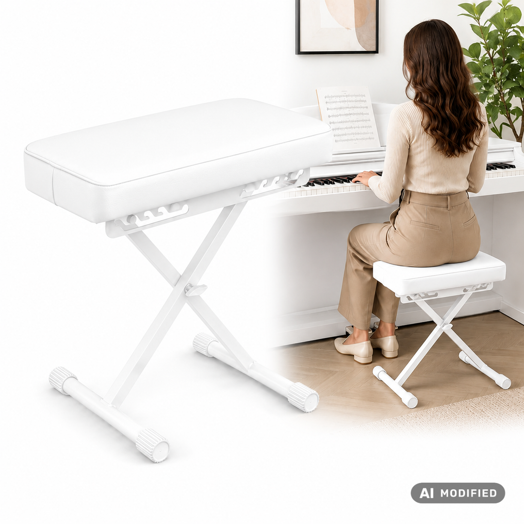Hardman SB006 hopfällbar pianopall, vit, justerbar från 45 till 63 cm