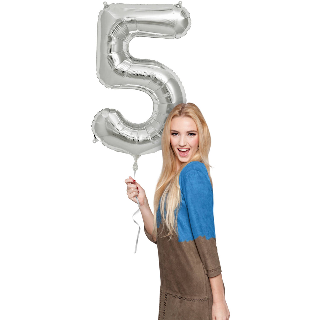 5-formad nummerfolieballong (silver, 86 cm)
