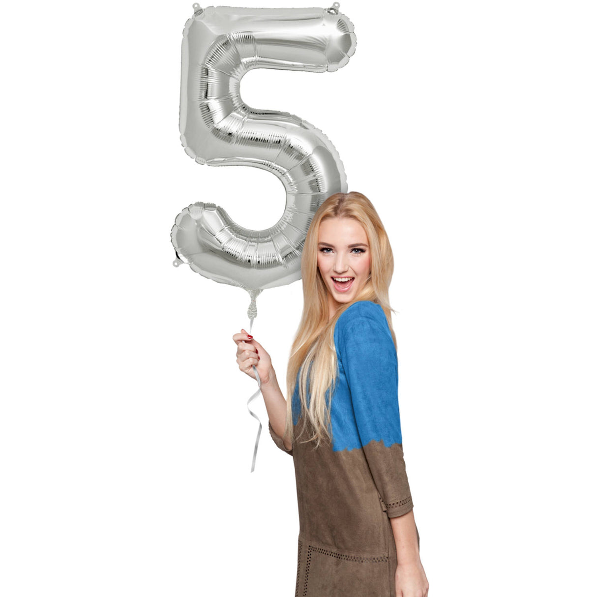 5-formad nummerfolieballong (silver, 86 cm)