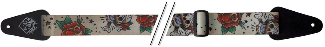 GEWA gitarrremmar F&S Tattoo-Edition - Dödskallar och rosor vit
