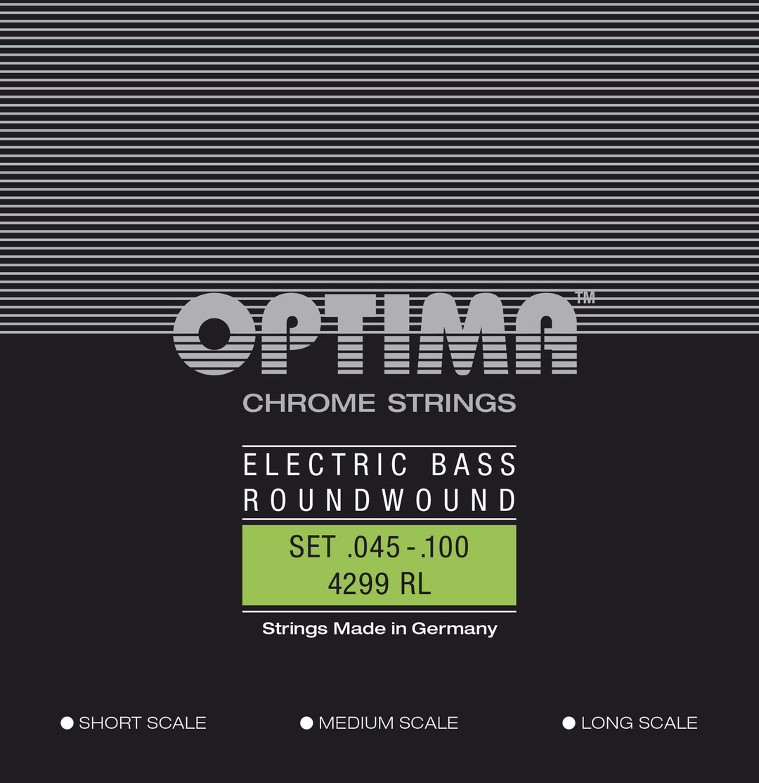 Optima E-bassträngar Chrome Strings. Round Wound Medium Scale - Set 4-string reg-light (4299M)